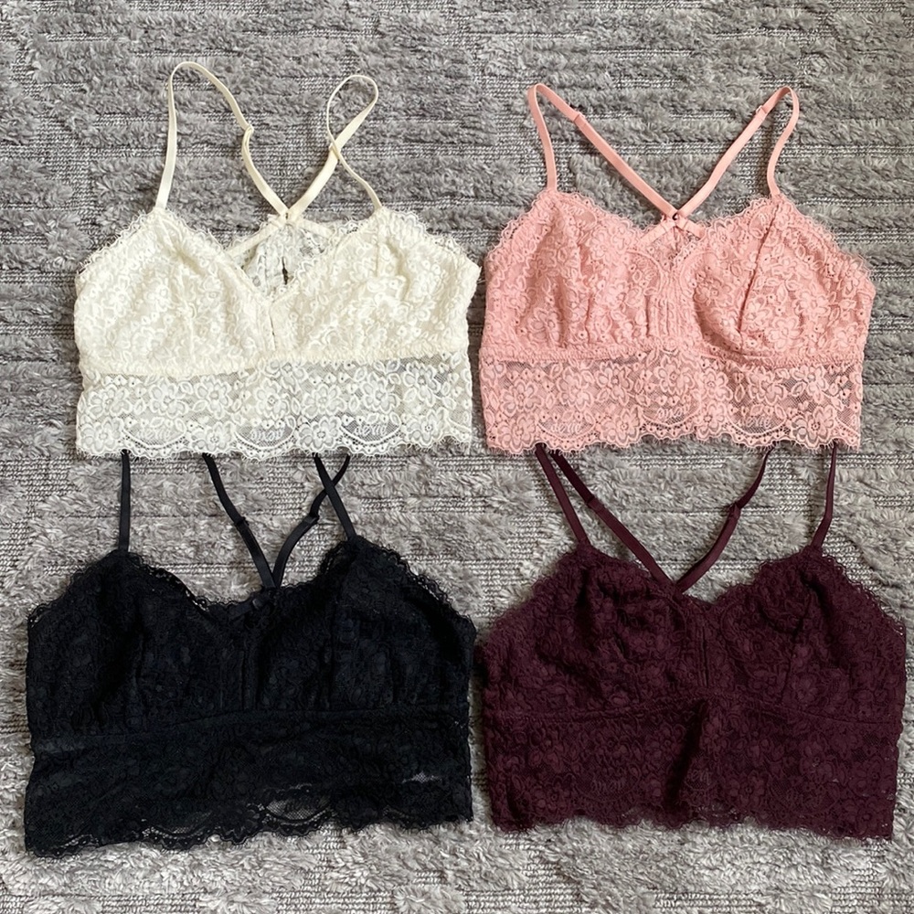 aerie Lace Bralette 4-Pack — Cream, Blush Pink, Black, Burgundy